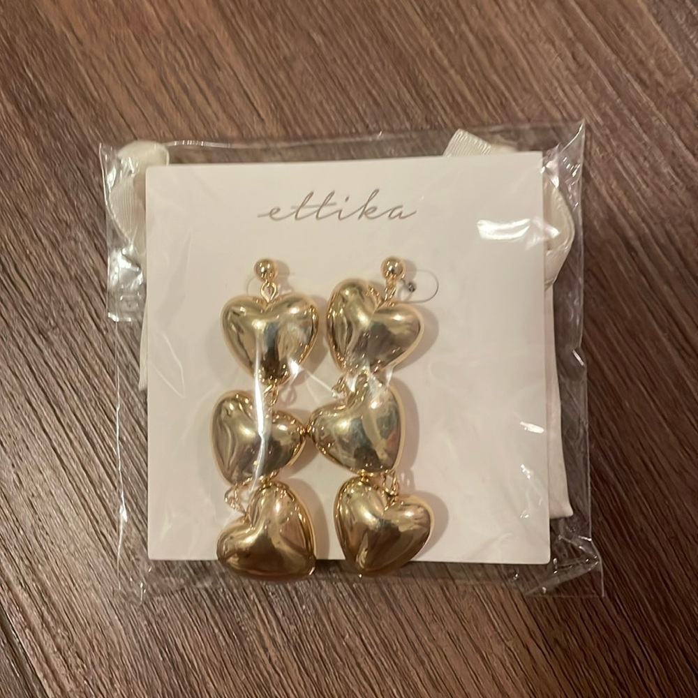 ettika Gold Heart Drop Earrings